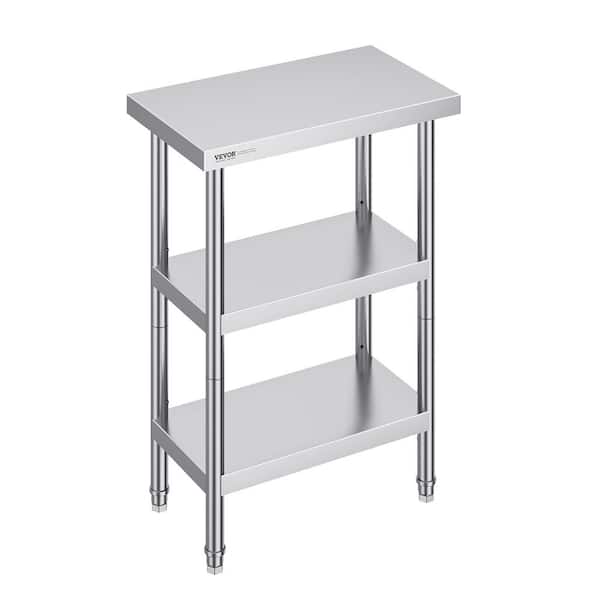 VEVOR 14 in. x 24 in. x 34 in. Silver Stainless Steel Commercial Kitchen Prep Table with 2 Adjustable Undershelf for BBQ