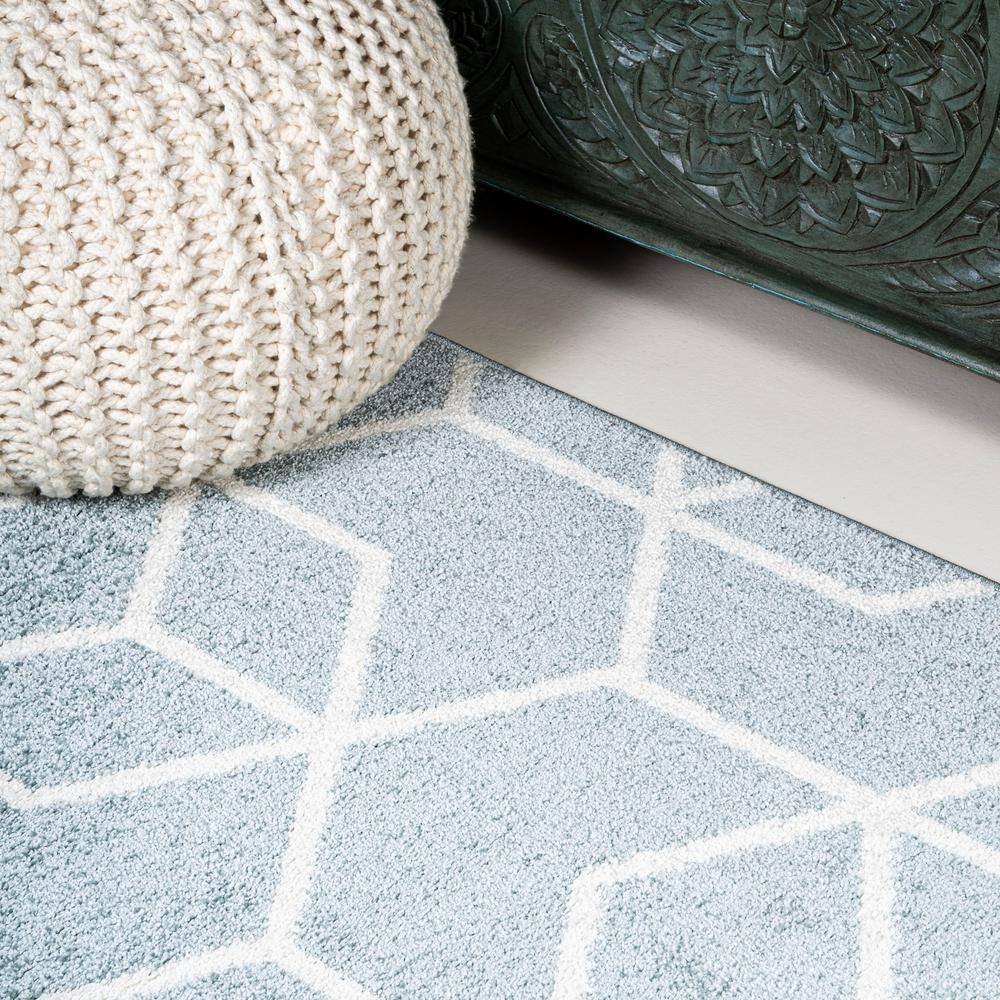 Scandinavian Geometric Light Blue & White Flatweave Runner Rug 2x8