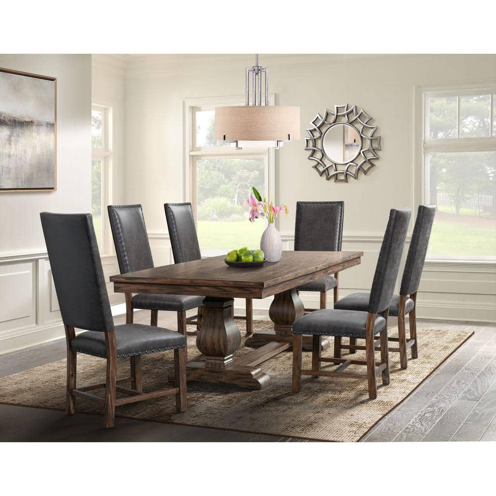 Tall Back Gray Faux Leather and Wood Dining Chair Set