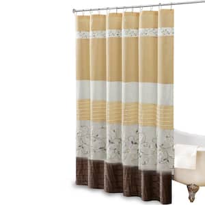 Belle Yellow 72 in. Faux Silk Embroidered Floral Shower Curtain