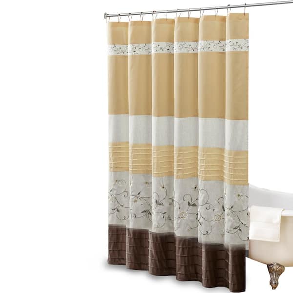 Madison Park Belle Yellow 72 in. Faux Silk Embroidered Floral Shower Curtain