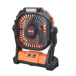 8.86 in. 4 Fan Speeds Personal Fan Portable Camping Fan Rechargeable Multifunctional Mini Fan in Black Orange Finish