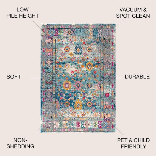 JONATHAN Y Bohemian Flair Boho Vintage Faded Navy/Cream 4 ft. x 6