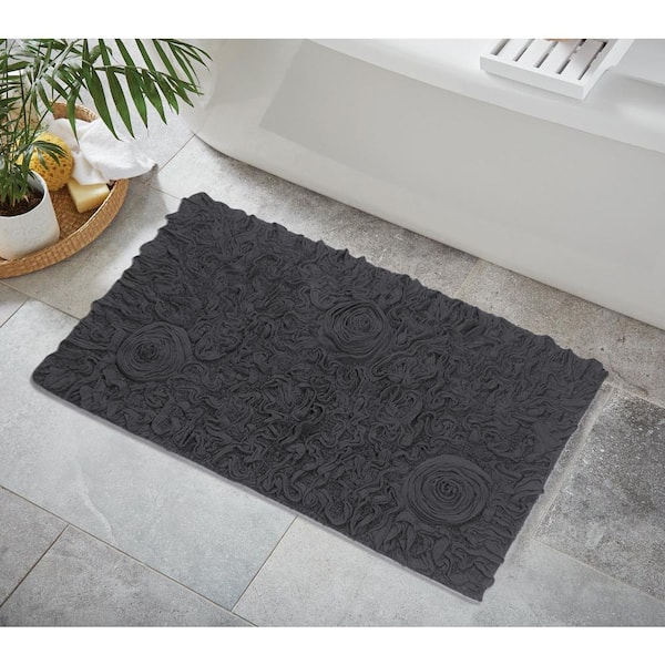 HOME WEAVERS INC Bell Flower Collection Gray 4 Piece Bath Rug Set