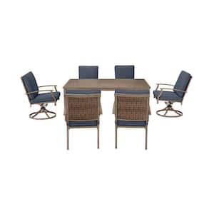 Geneva Brown Wicker Outdoor Patio Stationary Dining Chair with CushionGuard Sky Blue Cushions (2-Pack)
