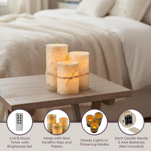 Lavish Home Cream Flameless Birch Bark Candle Set M022008 - The