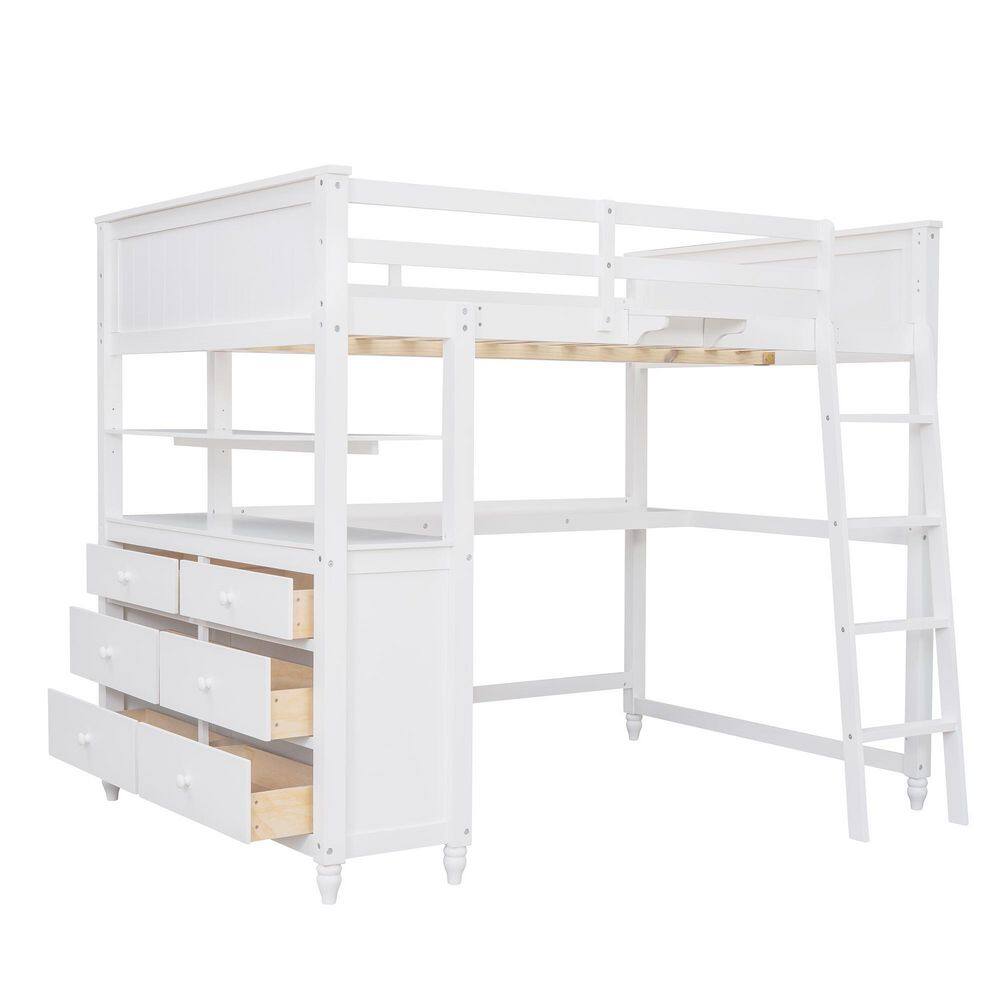 Harper & Bright Designs Multifunction White Full Wood Loft Bed with ...