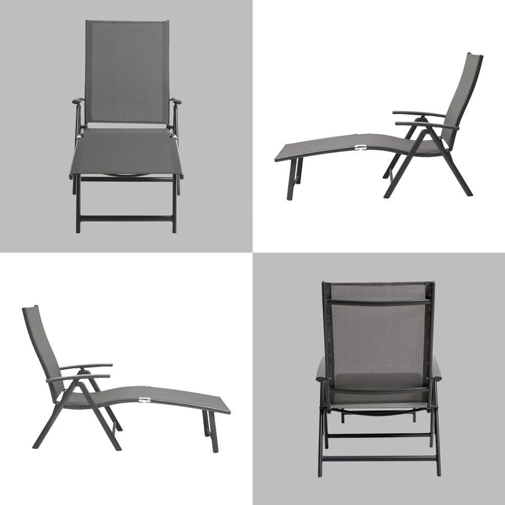 Gray Aluminum 2-Person Adjustable Outdoor Chaise Lounge Set with Table