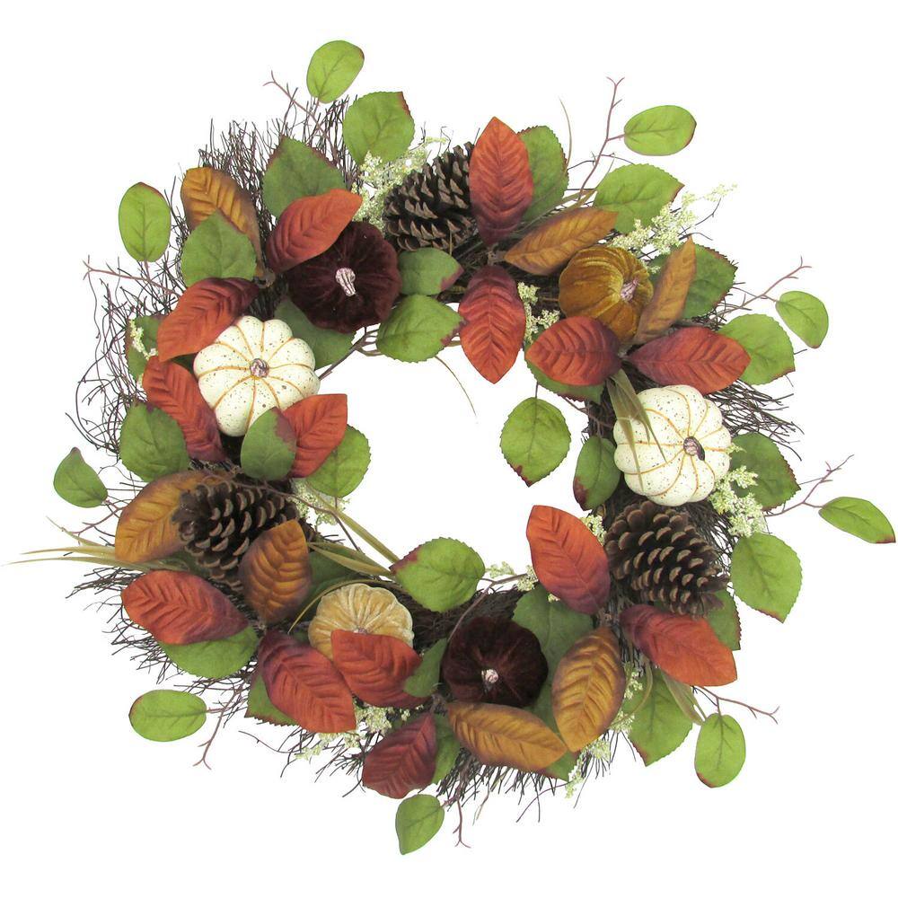Fraser Hill Farm 24 in. Halloween Wreath with Varied Pumpkins and Pine ...