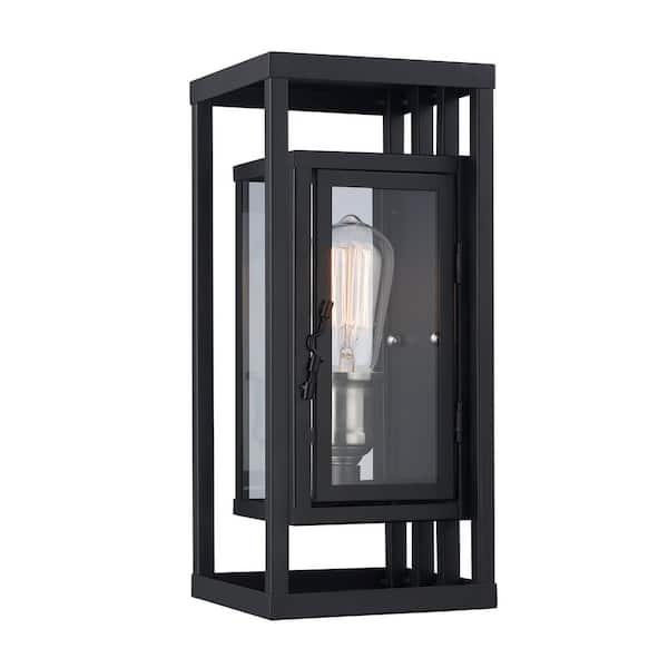 Bel Air Lighting Showcase 13 in. 1-Light Black and Brushed Nickel Outdoor Wall Light Fixture with Clear Glass