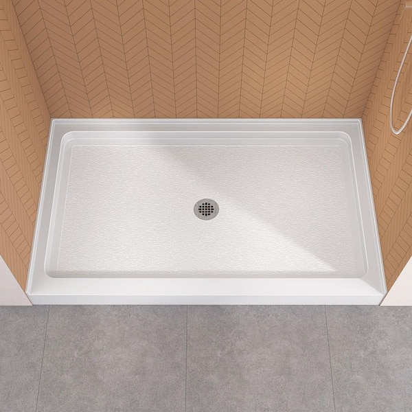 60 in. L x 36 in. W Acrylic Single Threshold Shower Pan Alcove Floor Rectangular Pan Base w/ Center Drain in White