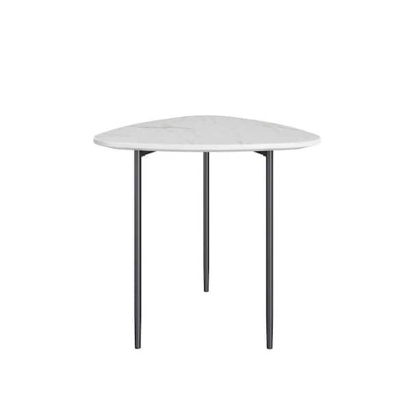 Benjara 19.5 in. White and Black Modern End Table with Marble Top and Metal Legs