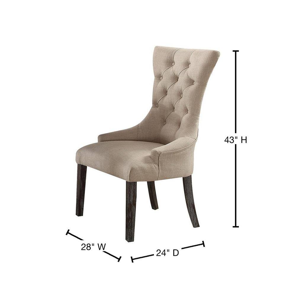 Beige Linen Upholstered Parsons Dining Arm Chair Set