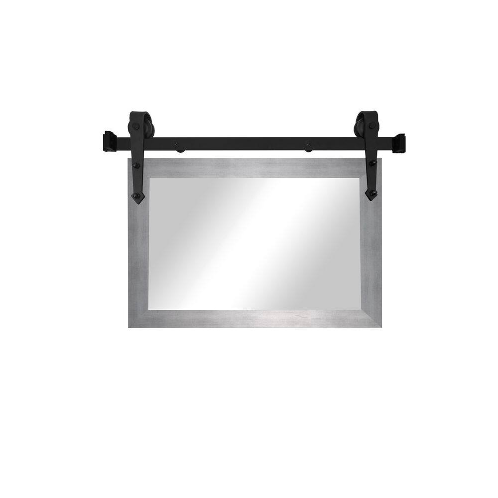(33 in. W x 18 in. H) Matte Silver Modern Rustic Vertical Mirror with Steel Barn Door Rail price history on PriceWatchPro