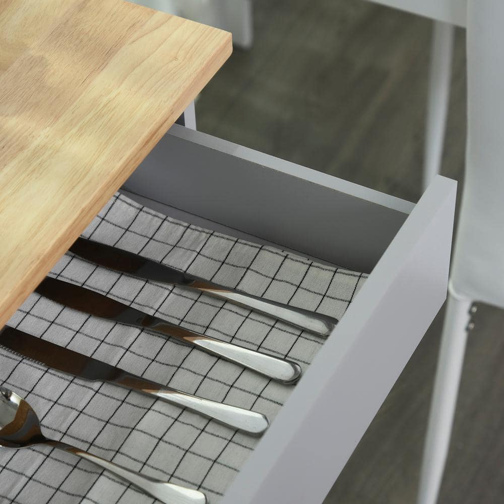 Grey Wood Rolling Kitchen Cart with Storage and Towel Rack