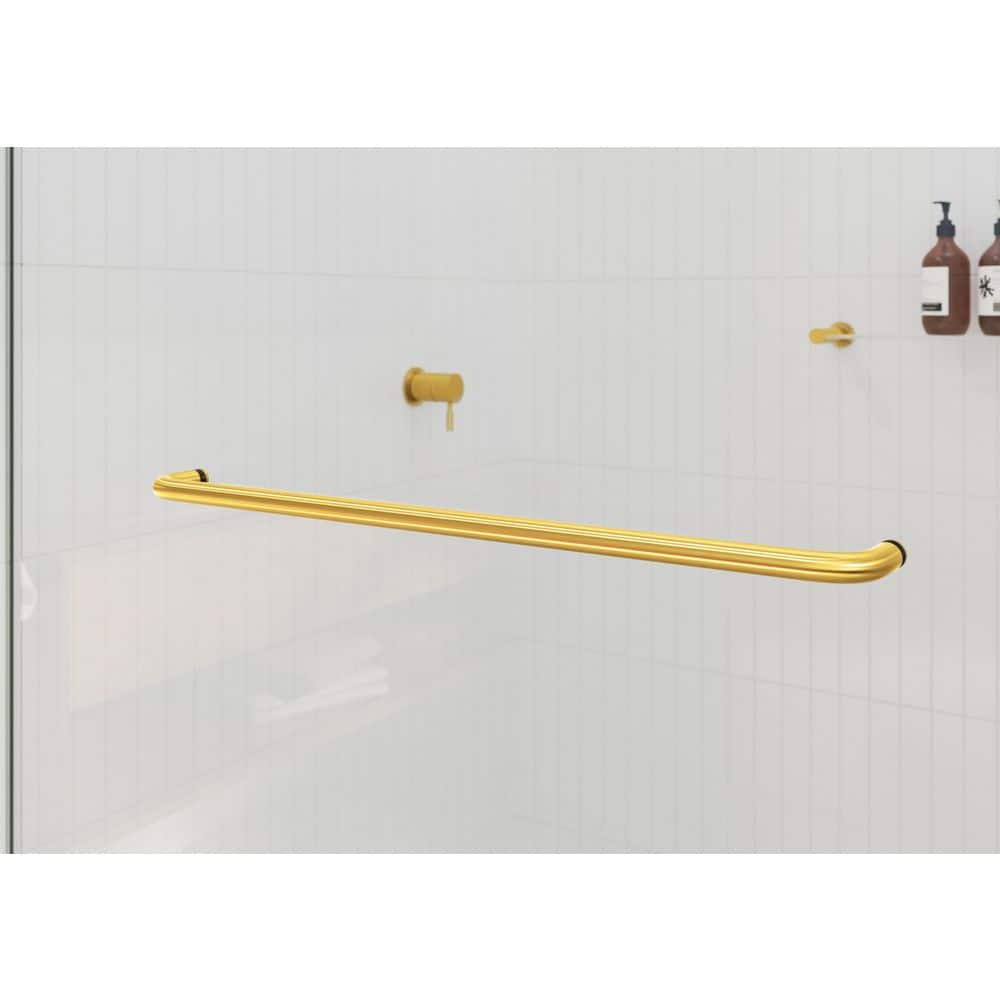 Polaris Frameless Satin Brass Sliding Bathtub Door 60 x 66 in.