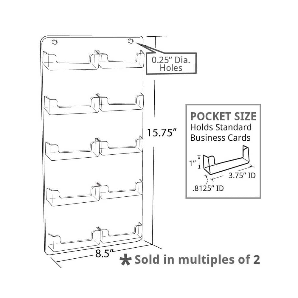 Clear Acrylic 10-Pocket Wall Mount Business Card Holder