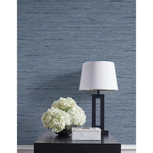 60.75 sq. ft. Denim Blue Vantaa Embossed Vinyl Unpasted Wallpaper Roll