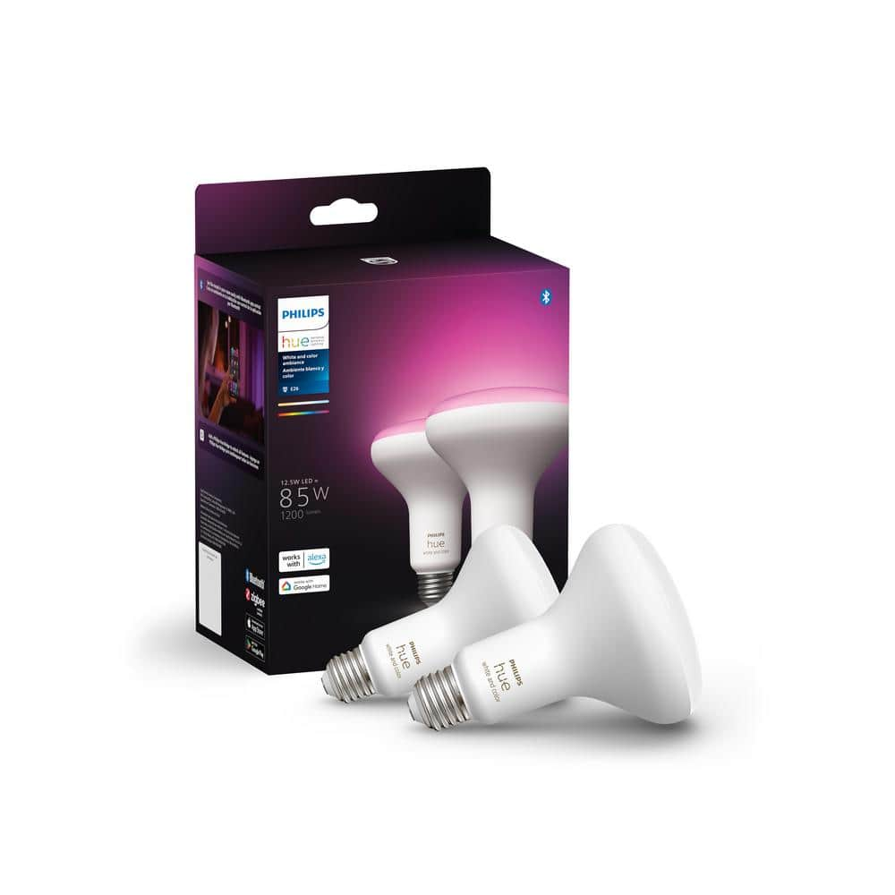 Philips Hue 85-Watt Equivalent BR30 Smart LED Color Changing Light Bulb with Bluetooth (2-Pack)