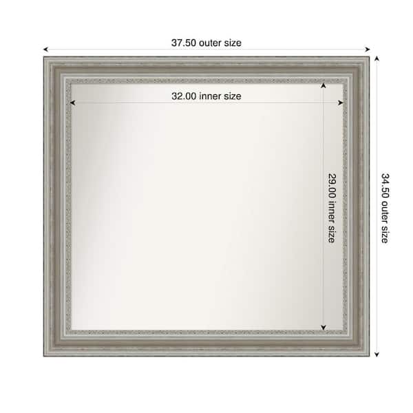 Amanti Art Parlor Silver 37.5 in. x 34.5 in. Custom Non-Beveled Recycled Polystyrene Framed Bathroom Vanity Wall Mirror