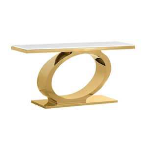 Megan 60 in. White Rectangle Marble Top Console Table Gold Stainless Steel Base