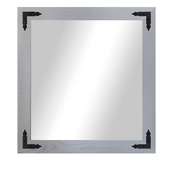 (33 in. W x 36 in. H) Grey Hardwood Rectangle Mirror with Decorative Corner Bracket