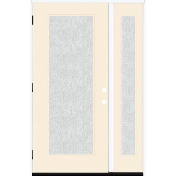 Steves & Sons Legacy 51 in. x 80 in. Full Lite Rain Glass RHOS Primed Linen Finish Fiberglass Prehung Front Door with 12 in. SL