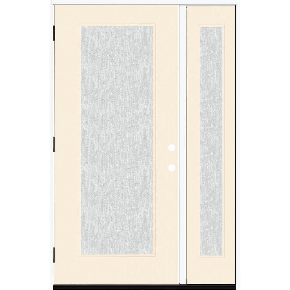 Legacy 53 in. x 80 in. RHOS Full Lite Rain Glass Primed Linen Finish Fiberglass Prehung Front Door with 14 in. SL price history on PriceWatchPro