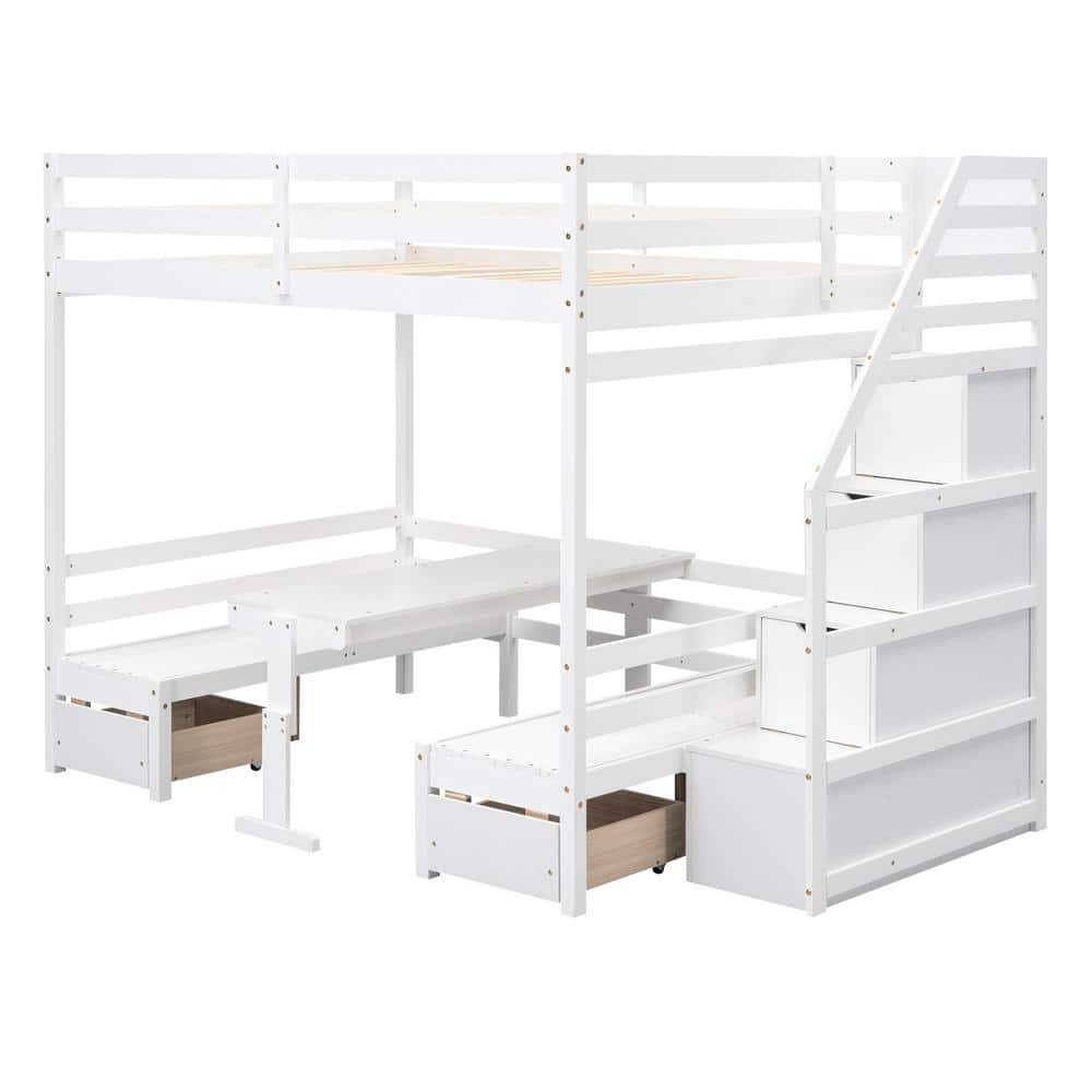 Nestfair White Full over Full Bunk Bed with 2-Drawers and Storage ...