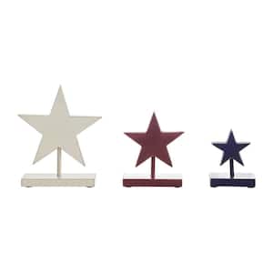 Red White and Blue 4th of July Hanging Wooden Stars with Display Base (3-Piece)