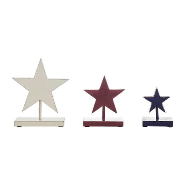 VHC BRANDS Red White and Blue 4th of July Hanging Wooden Stars with Display Base (3-Piece)