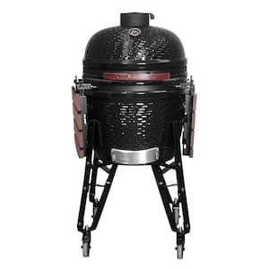 18 in. Kamado Ceramic Charcoal Grill in Black with Cart and Side-Wings
