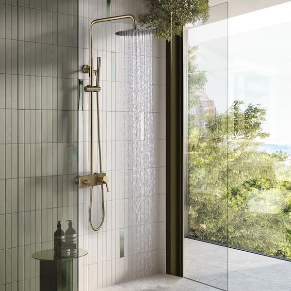 3-Spray Multi-Function Wall Bar Shower Kit with Tub Faucet in Brushed Gold