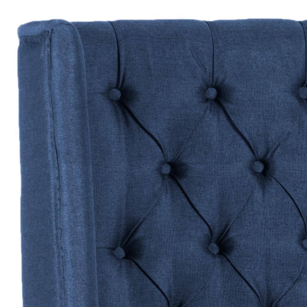 Navy Tufted Linen Full Winged Headboard with Nailhead Trim
