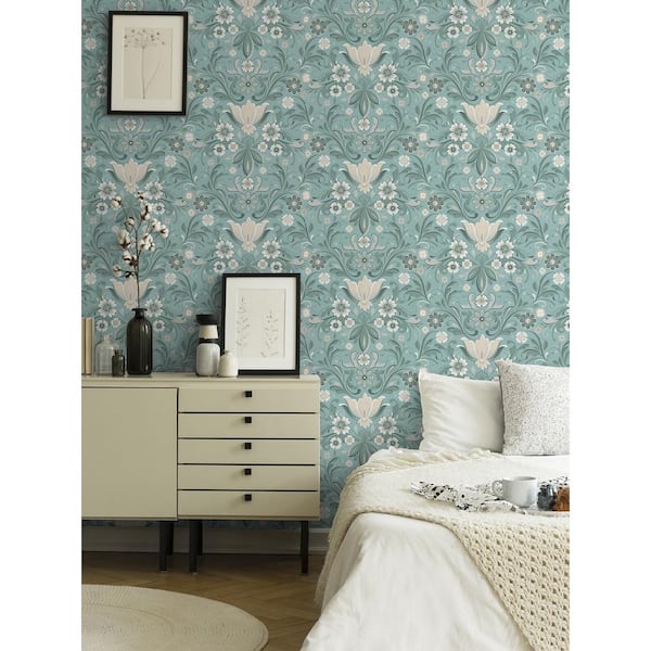Ostanskar Turquoise Retro Floral Non Woven Paper Wallpaper Sample
