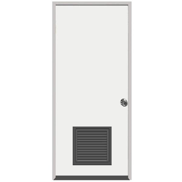 Steves & Sons 24 in. x 80 in. Element Series Vented Flush White Primed Left-Hand Inswing Steel Prehung Front Door w/ 4-9/16 in. Frame