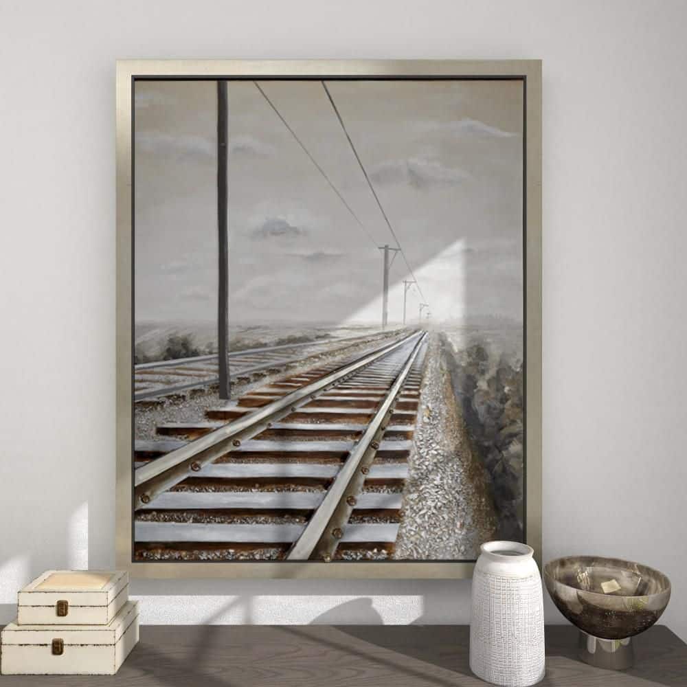 Litton Lane 1- Panel Landscape Railroad Framed Wall Art with Silver ...