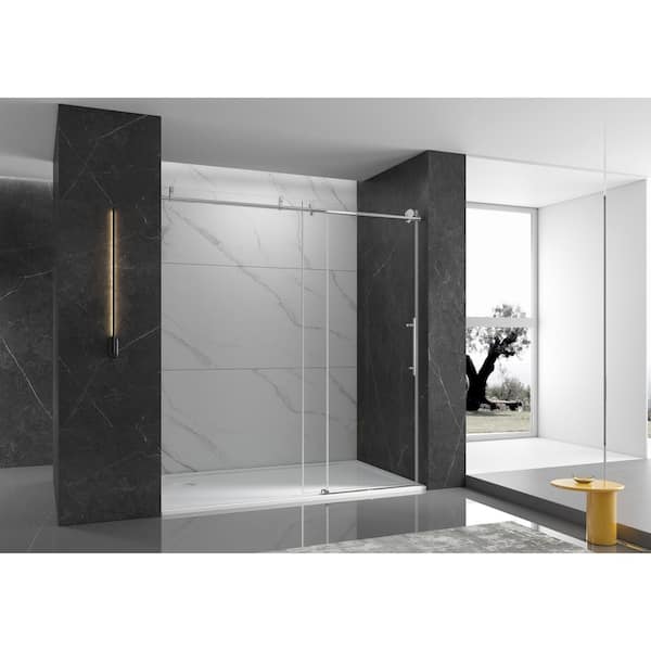 MCOCOD 60 in. W x 76 in. H Single Sliding Frameless Shower Door in Chrome with Soft-closing and 3/8 in. (10 mm) Clear Glass