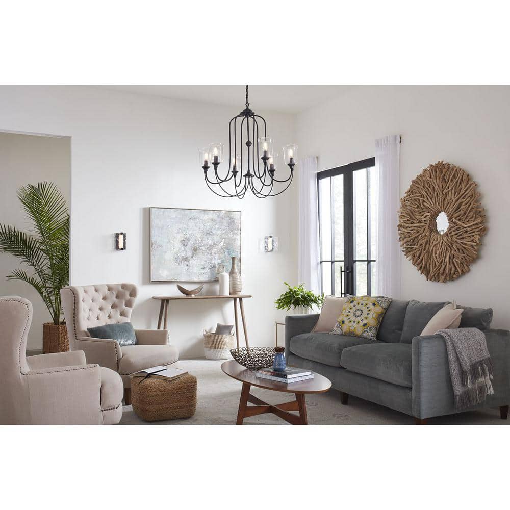Black Cage 32" Chiseled Glass 6-Light Chandelier