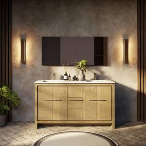 Lafarre 60 in W x 20 in D Rustic Acacia Double Bath Vanity, White Quartz Top and 55 in Mirror