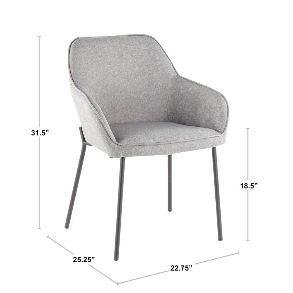 Daniella Gray Upholstered Arm Chairs with Black Metal Legs, Set of 2