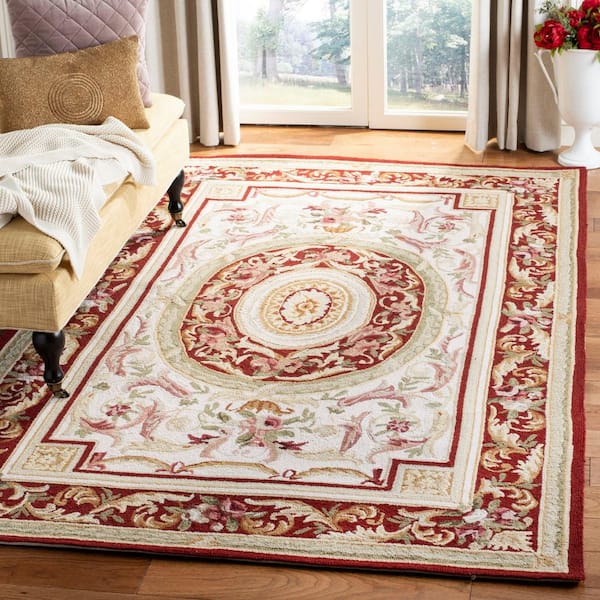 Chelsea Ivory/Burgundy Doormat 2 ft. x 3 ft. Floral Medallion Border Area Rug