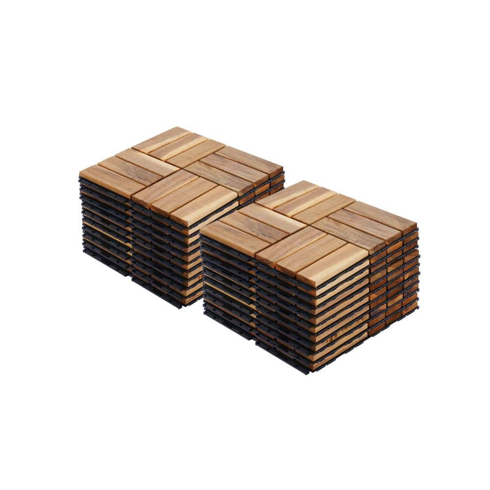 12 in. x 12 in. Acacia Hardwood Fawn Square Interlocking Deck Tiles in Checkerboard Pattern for Outdoor Patio, 20-Pieces price history on PriceWatchPro