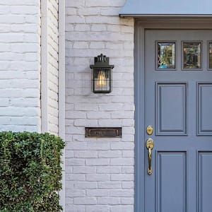 Modern Black Motion Sensing Outdoor Sconce with Seeded Glass Shade, Farmhouse 1-Light Front Door Wall Lantern (2-Pack)