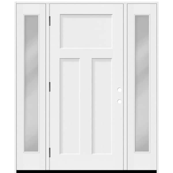 Steves & Sons Legacy 64in. x 80in. 3 Panel Craftsman RHOS Unfinished White Fiberglass Prehung Front Door w/Clear 12 in. SLs4-9/16 Jamb