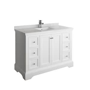 Windsor 48 in. W Traditional Bathroom Vanity in Matte White with Quartz Stone Vanity Top in White with White Basin