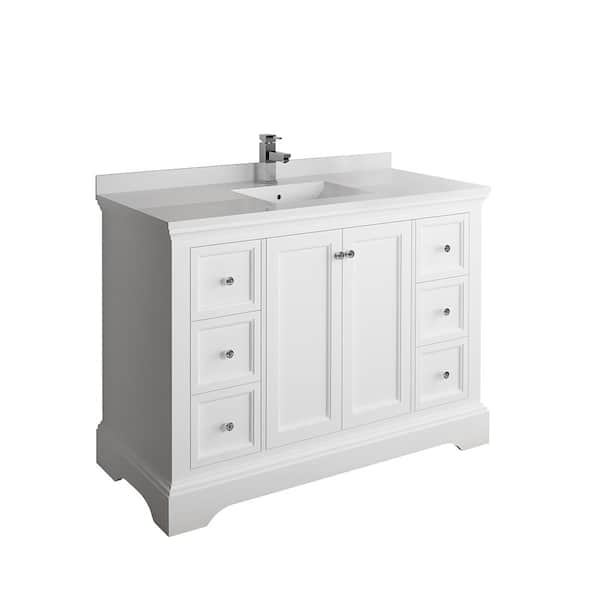 Fresca Windsor 48 in. W Traditional Bathroom Vanity in Matte White with Quartz Stone Vanity Top in White with White Basin