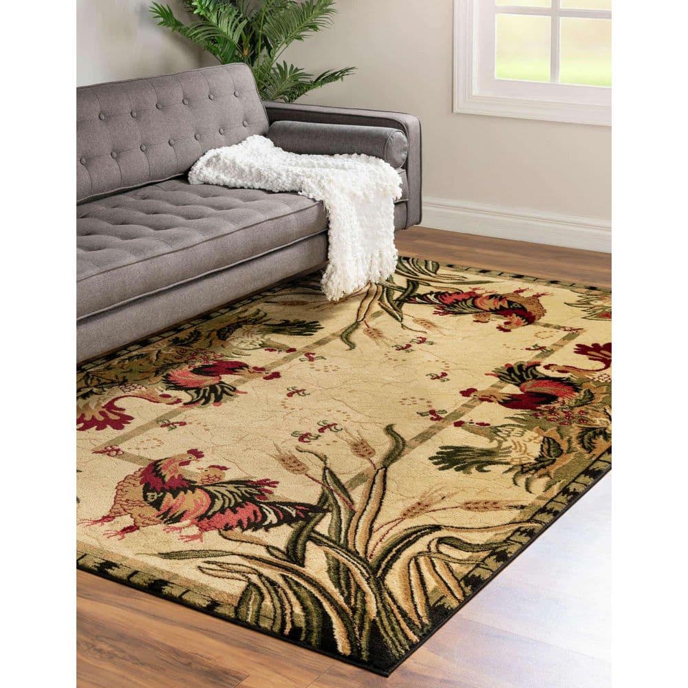 Pastoral Cream 7'x10' Floral & Fauna Synthetic Area Rug