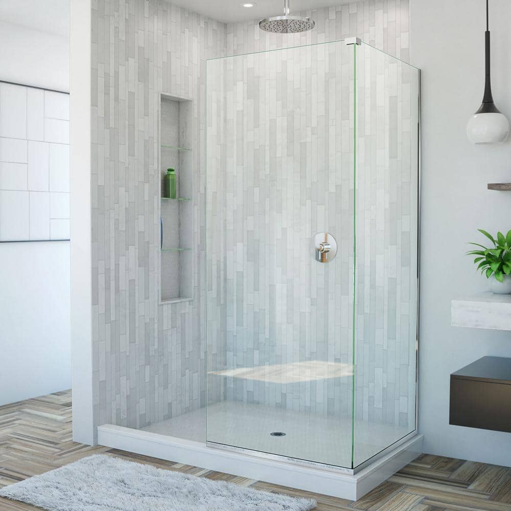 Linea 34" Frameless Clear Glass Shower Enclosure with Distressed Bronze Hardware