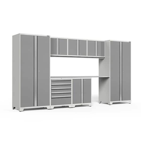 NewAge Products Pro Series 8-Piece 18-Gauge Steel Garage Storage System in Platinum (156 in. W x 85 in. H x 24 in. D)